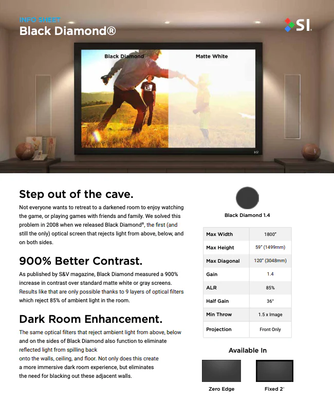Screen Innovations Fixed Frame 96" Black Diamond w/ Led Lights Ex-Display - Image 4